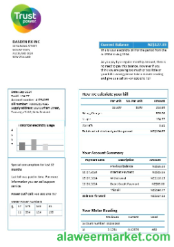 New Zealand Trustpower business utility bill template in Word and PDF formats